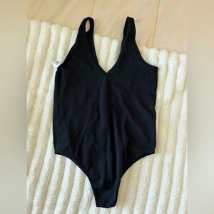 Gilly Hicks Black V-Neck One-Piece bodysuit